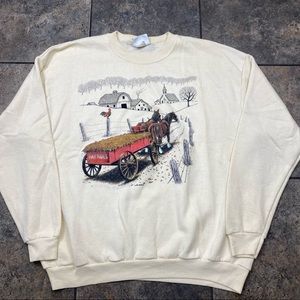 VTG 90’s Farmhouse Hayrides Crewneck Sweatshirt Size XL